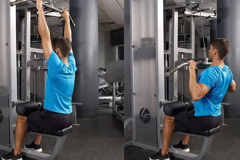 6.کشش از بالا به پایین (Lat Pull-Down با دستگیره باز)